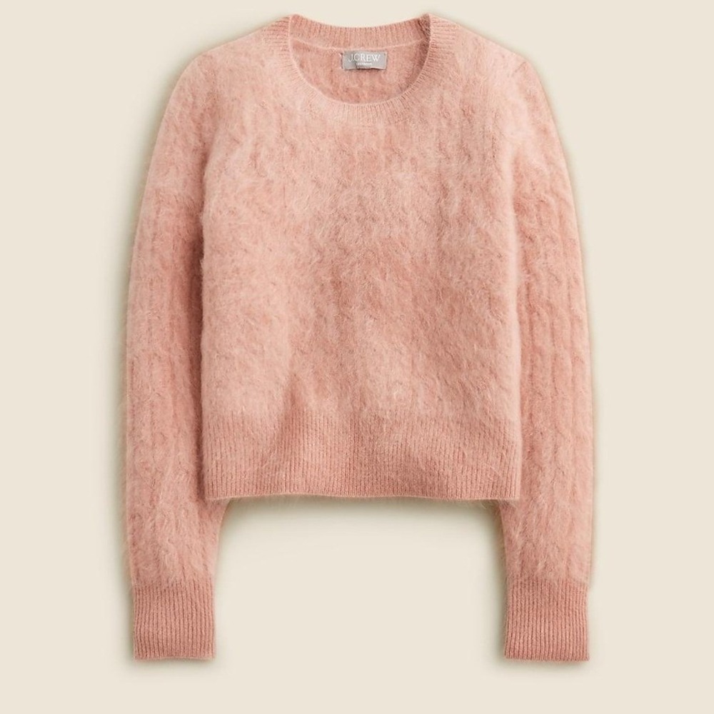 J.Crew Women's Brushed Cashmere Shrunken Cable-Knit Crewneck Sweater Blush- XL